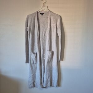 Saks Fifth Avenue Light Gray Long Cashmere Cardigan Sweater, Size S